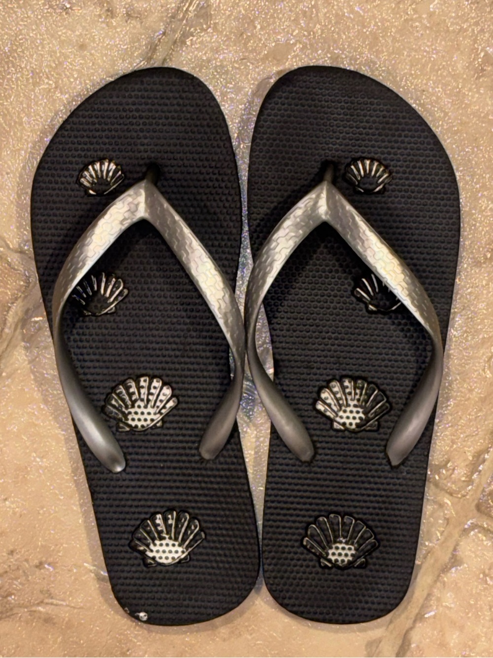 Black and Silver Flip Flops